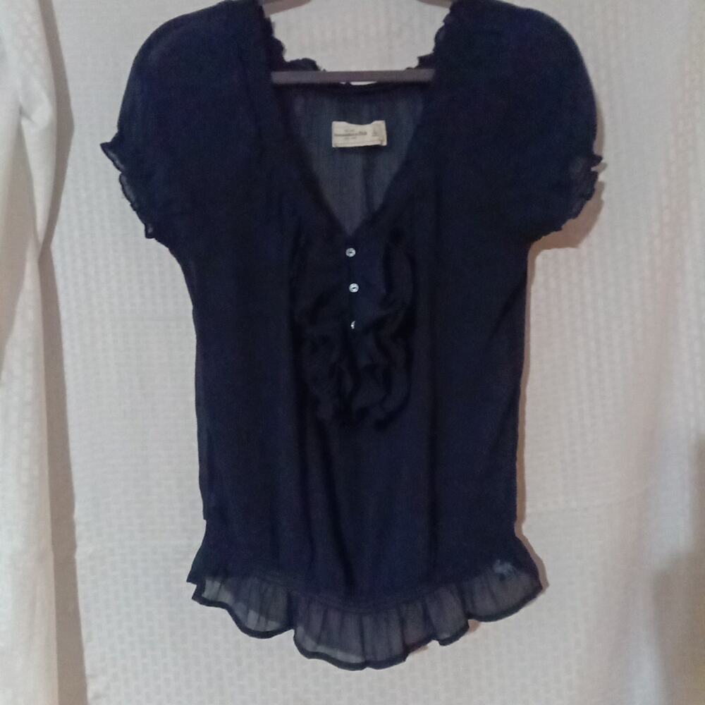 Abercrombie & Fitch Women's Blue Shear W/ Ruffle Detail Y2K large
